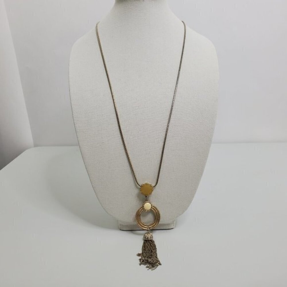 Lydell Inc Necklace Tassel Mod Art Deco White‎ Yell